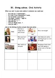 English Worksheet:                     B1.  GIVING ADVICE - ORAL ACTIVITY