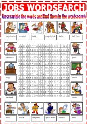 English Worksheet: Jobs Wordsearch