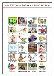 English Worksheet: Likes and dislikes practice