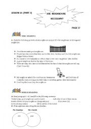 English Worksheet: are neighbours necessary? first form