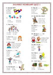 English Worksheet: 3rd grade vocabulary quiz 1