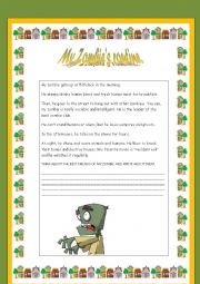 English Worksheet: My zombies routine
