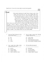 English Worksheet: sleep