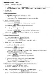 English Worksheet:   Relative clauses grammatical summary