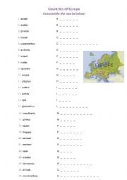 English Worksheet: Countries of Europe