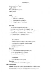 English Worksheet: Animals Lesson PLAN