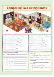 English Worksheet: Comparing 2 Living Rooms