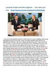 English Worksheet: Leonardo DiCaprios Interview with Ellen Degeneres