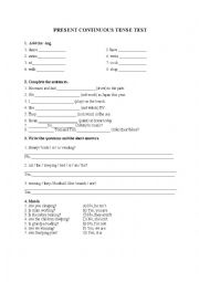 English Worksheet: present continuous elementary test