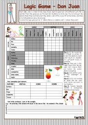 English Worksheet: Logic game (69th) - Don Juan *** with key *** fully editable