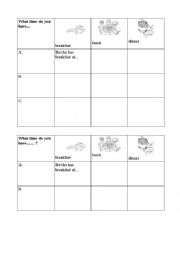 English Worksheet: Interview daily routine. Breakfast Lunch Dinner
