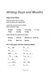 English Worksheet: Writing Days and Months
