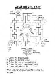 English Worksheet: Animal Food Maze
