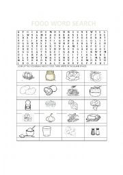 English Worksheet: food word search