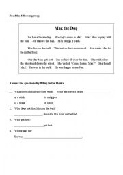 English Worksheet: Reading comprehension 