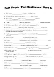 English Worksheet: PAST SIMPLE, PAST COMTINUOUS AND USED TO