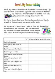 English Worksheet: David - My Easter holiday