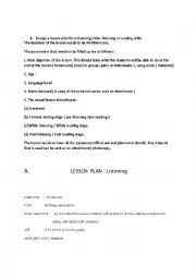 English Worksheet: lesson plan - listening  skill