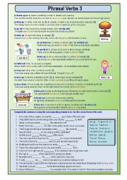 English Worksheet: Phrasal verbs 3 examples and exercises