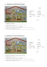 English Worksheet: parts of the house