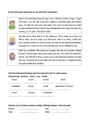 Reading exercise on vocabulary feelings and characteristics