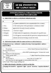 English Worksheet: international organisations related-vocabulary