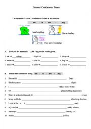 English Worksheet: Present continuous tense