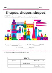 English Worksheet: COUNTING AND SHAPES EXERCISE