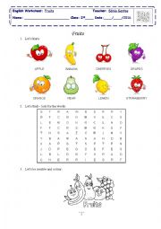 English Worksheet: Fruits