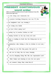 English Worksheet: GRAMMAR REVISION - present continuous word order 