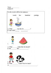 English Worksheet: Pairwork what would you like...? B