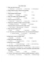 English Worksheet: Harry Potter Quiz