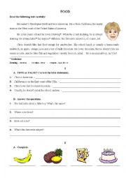 English Worksheet: Food