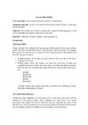 English Worksheet: ETHICS LESSON PLAN