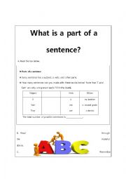 English Worksheet: parts of a sentence