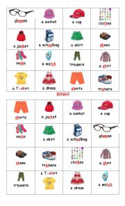 English Worksheet: Clothes bingo