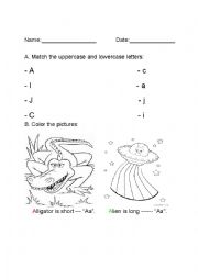Long and Short Aa Worksheet with Upper and Lowercase Letter Matching