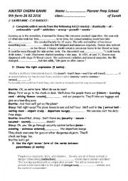 English Worksheet: MID TERM TEST N 2 9th FORM PIONEER SCHOOL OF SUSAH