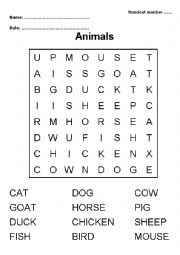 English Worksheet: Animal crossword