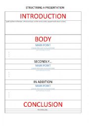 English Worksheet: STRUCTURING A SPEECH / PRESENTATION