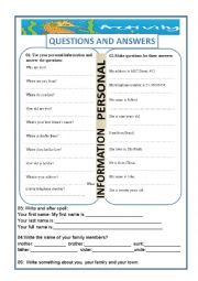 English Worksheet: Personal Information - Questions and Answers
