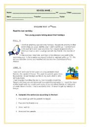 English Worksheet: English test 8th grade