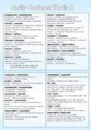 English Worksheet: Confusable Pairs of Words, II 