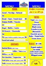 English Worksheet: Breakfast Menu