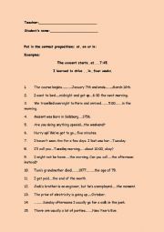 English Worksheet: prepositions in,on,at