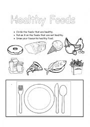 English Worksheet: healthy  and unhealthy fods