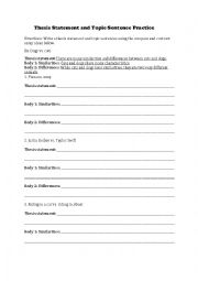 English Worksheet: Thesis Statement Practice