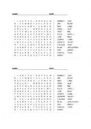 English Worksheet: Elementary wordsearch x2