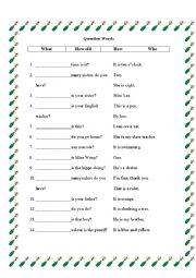 English Worksheet: Question words