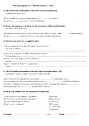 English Worksheet: Language quiz for 2nd year Bac classes